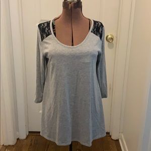 Loose fitting gray top with lace